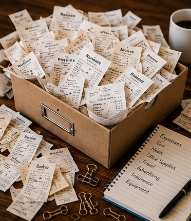 Messy pile of receipts before organization
